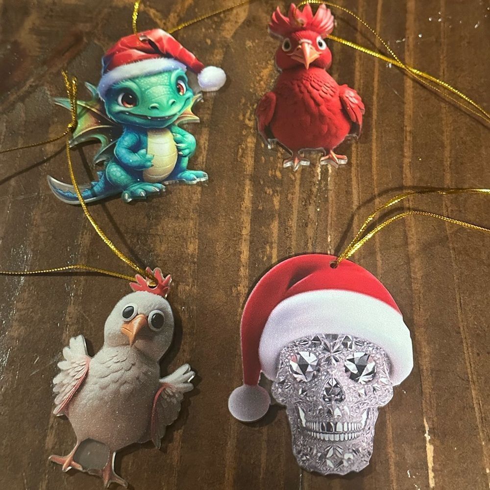 Festive Bird dragon skull Christmas Ornament Set